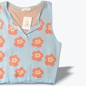 MISS LOVE Cropped Sweater Floral Jacquard Knit Crop Top‎ Small